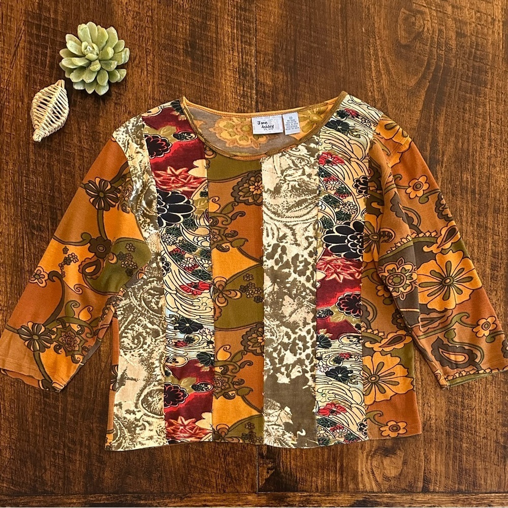 Jane Ashley | 90s Boho Floral Top with 3/4 Sleeves, Size M